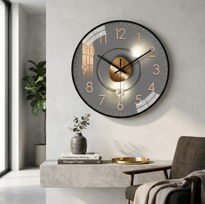 Wandklok Stil Quartz 20cm Kunststof Glas Metalen Wijzers Analoog Slaapkamer Woonkamer Kantoor Werkkamer Geen Tik-Tak Geluid AA Batterij | Sansoti