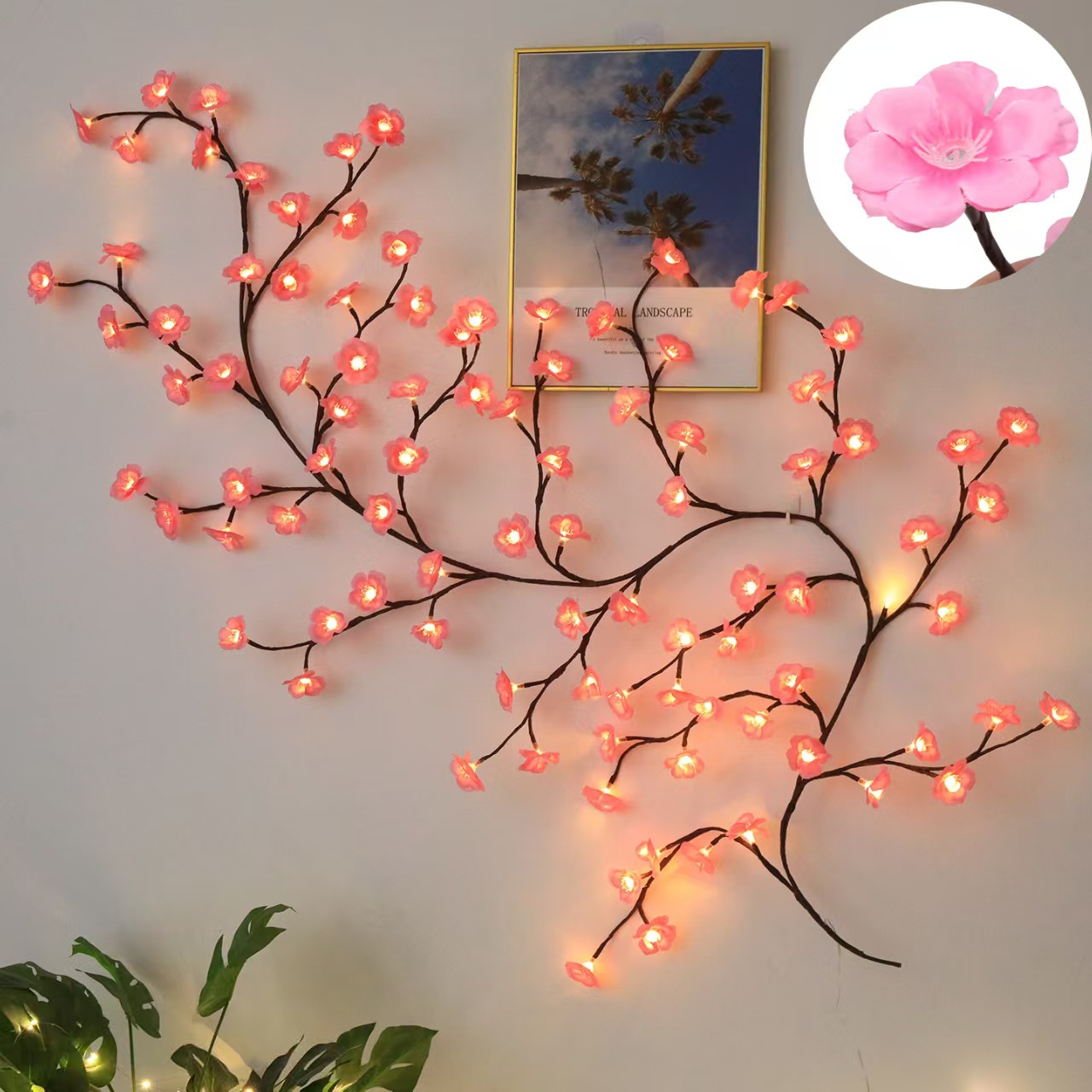 LED Ice Blossom Decorative Light String 160cm 18 Branches 72 LED Warm White Pink Blue for Living Room Bedroom Window Wall Party Decoration USB Artificial Flowers Light Chain Romantic Lighting Interior Decoration | Sansoti