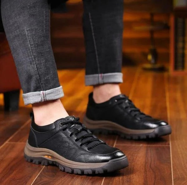 Chaussures orthopédiques pour hommes en cuir, imperméables, à semelle en caoutchouc, ergonomiques et confortables, noires ou marron, pour la marche et les activités en plein air | Sansoti