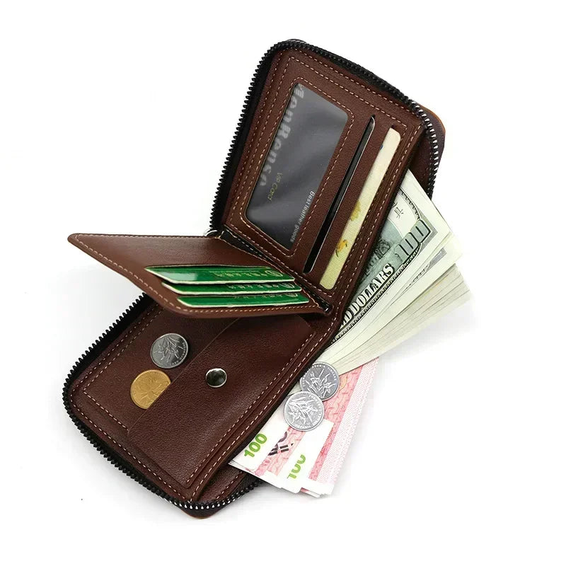 Smukły portfel męski z prawdziwej skóry, kompaktowy design, przegródki do przechowywania, etui na karty, minimalistyczny portfel męski | Sansoti