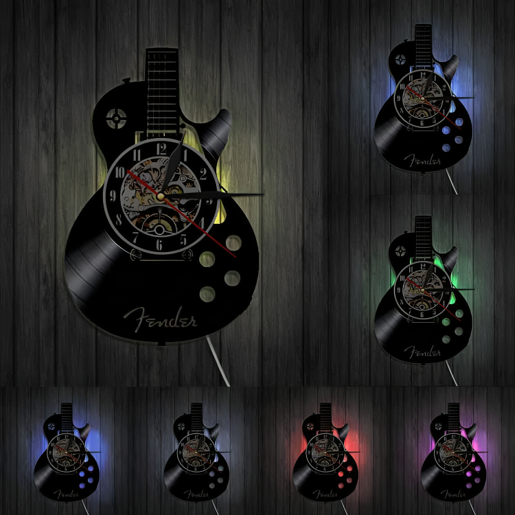 Gitaar Wandklok met Vinylplaat-Ontwerp – Originele Decoratie voor Muziekliefhebbers | Sansoti