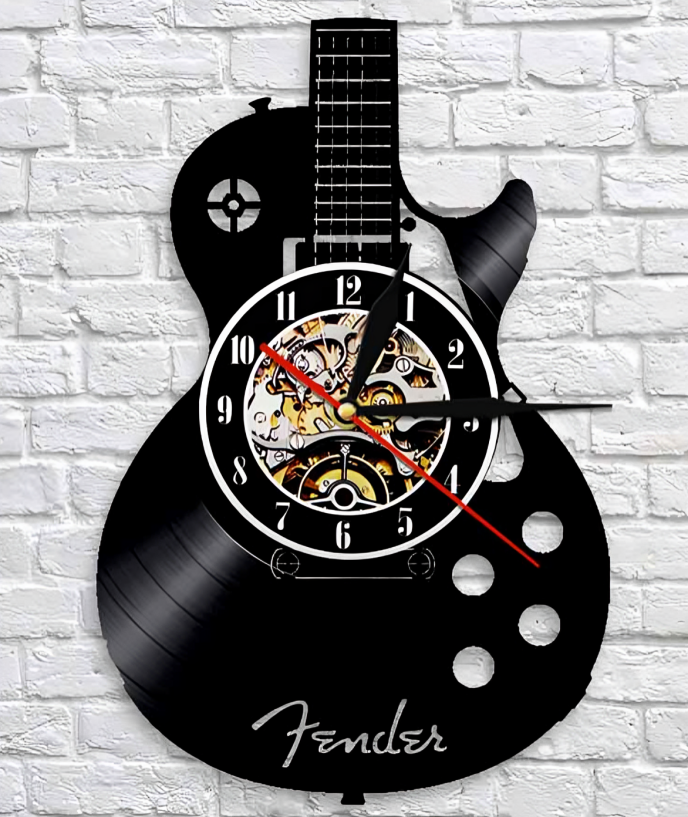 Gitarren-Wanduhr mit Vinylplatten-Design – Originelle Dekoration für Musikliebhaber | Sansoti
