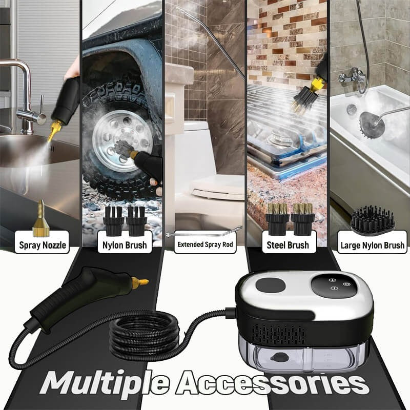 Nettoyeur vapeur haute pression 2500W avec gants, 6 niveaux et 5 embouts pour la voiture, la maison, la cuisine et la salle de bains | Sansoti