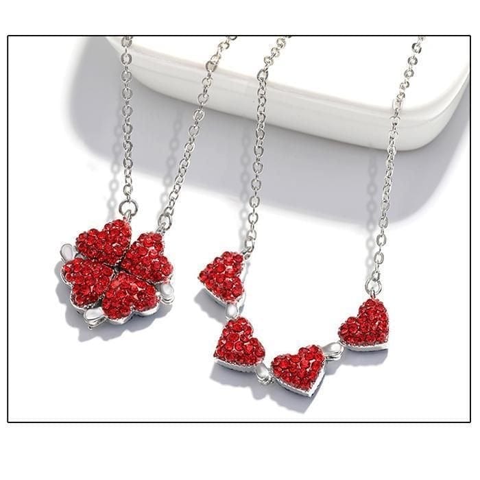 Collier cœur argenté réversible, pendentif magnétique double face en forme de fleur, bijou élégant et cadeau pour femme | Sansoti