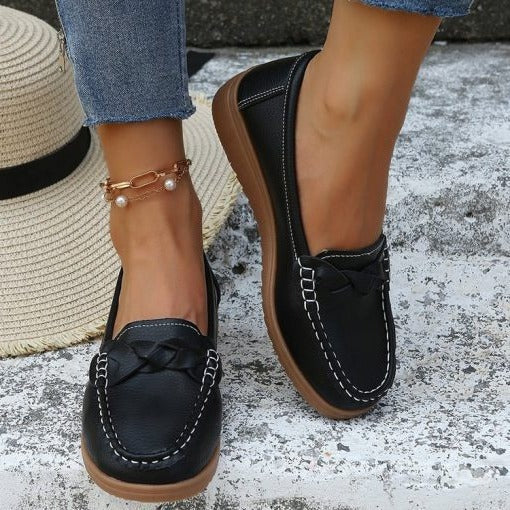 Mocassins orthopédiques pour femmes en cuir, chaussures à enfiler à coupe large, chaussures confortables antidérapantes pour tous les jours | Sansoti