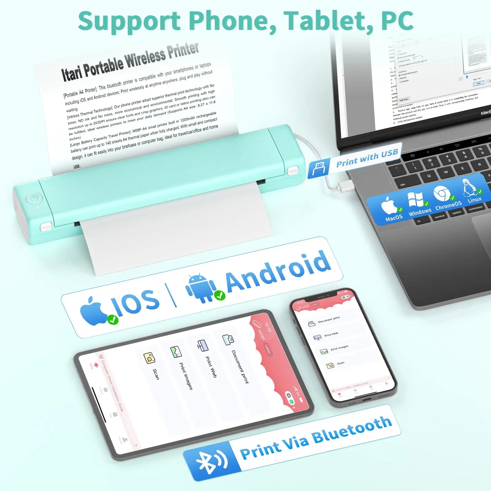 Thermodrucker Bluetooth Drahtlos Tintenlos Kompakt MK500 Mobiles Drucken | Restfield