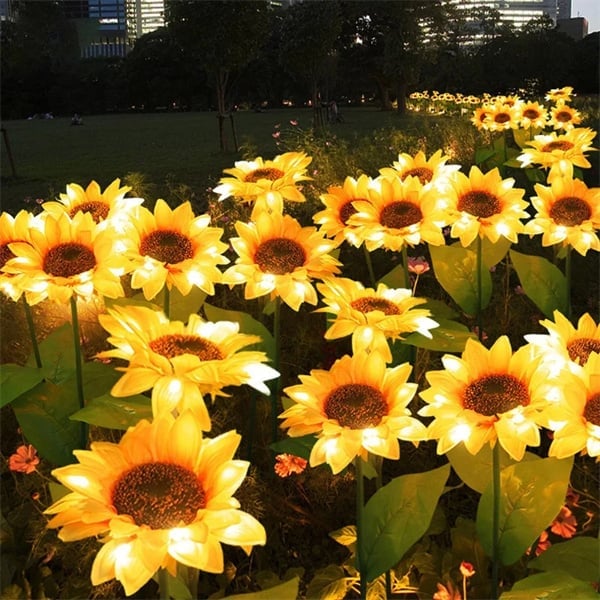 Solar-Gartenbeleuchtung im Sonnenblumen-Design, LED, wasserdicht nach IP65, für Wege, Terrassen, Balkone und Gärten, dekorativ | Sansoti