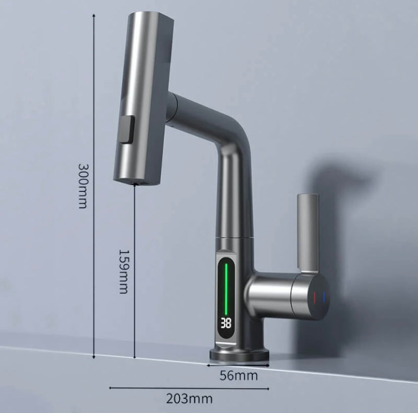 Flexibele Keukenkraan met LED Temperatuurindicator Chroom Zwart Wit 360° Draaibaar Uittrekbaar 60cm voor Keuken en Badkamer | Sansoti