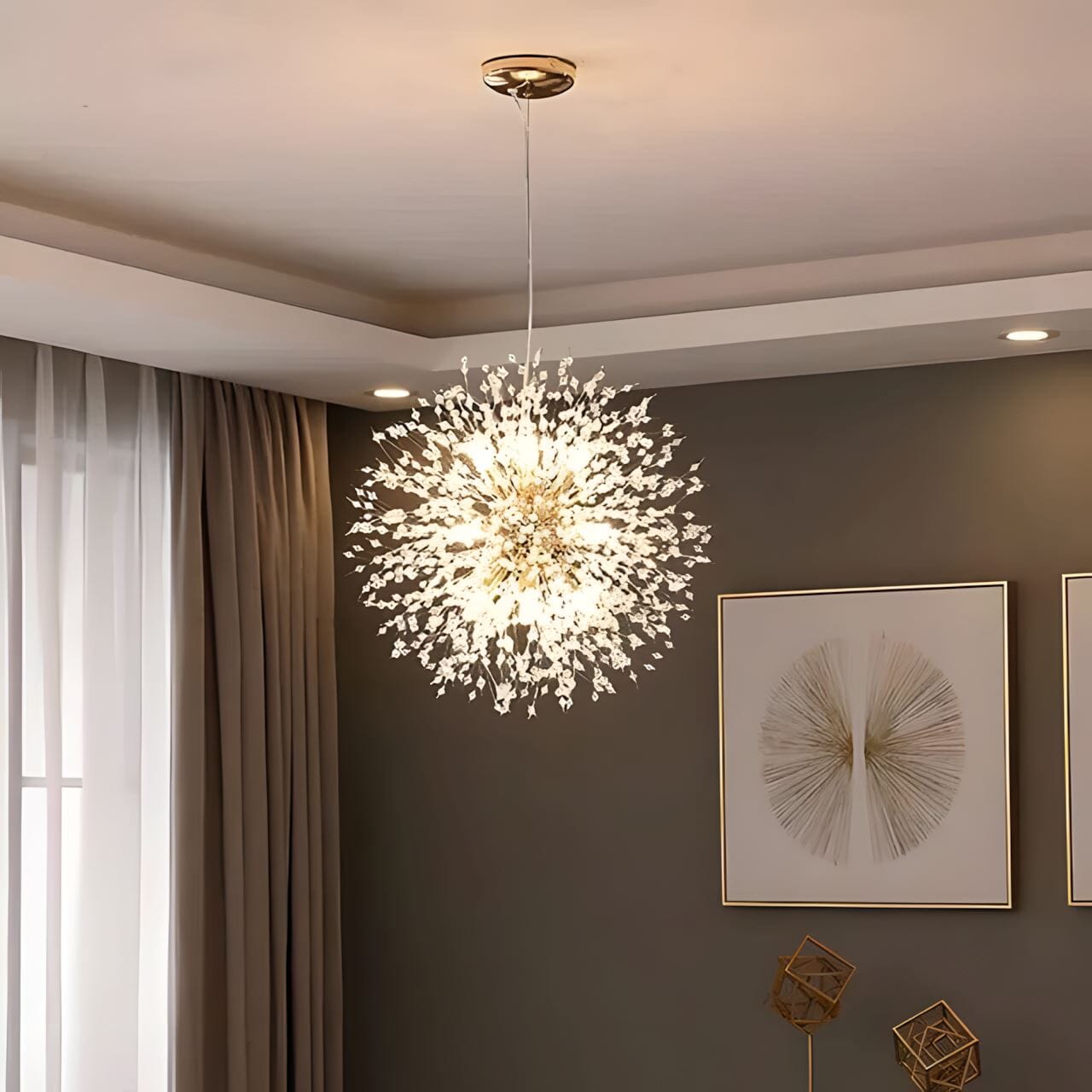 Lustre moderne en cristal pissenlit avec LED G9 et finition métal de luxe | Restfield
