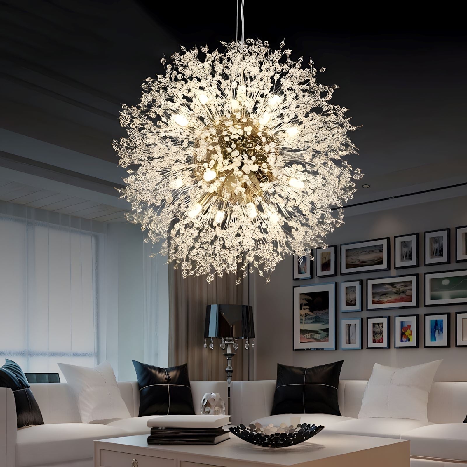 Lustre moderne en cristal pissenlit avec LED G9 et finition métal de luxe | Restfield