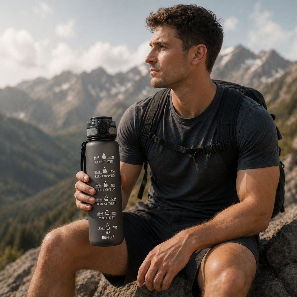 Trinkflasche mit Zeitmarkierungen 1000ml, Motivation zur Flüssigkeitsaufnahme, BPA-frei, Sport, Fitness, Flüssigkeitsversorgung, Zeitplan, täglich | Sansoti