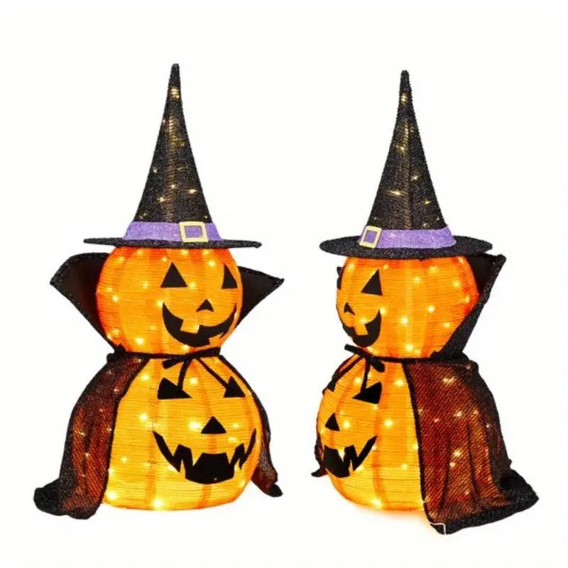 Opvouwbare Verlichte Pompoenen 90cm Halloween Tuindecoratie Set van 2 Stuks met LED Verlichting Binnen Buiten | Sansoti