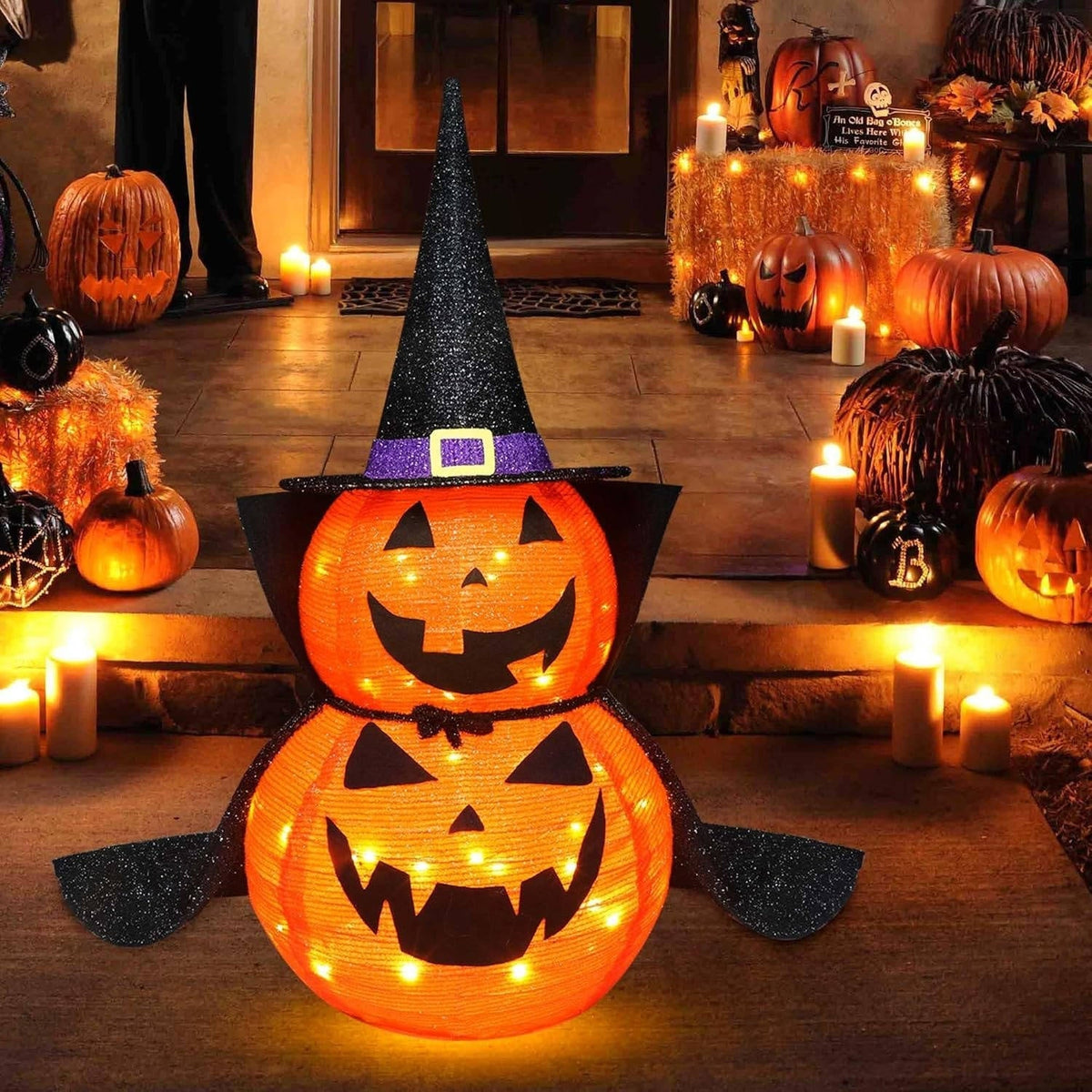 Opvouwbare Verlichte Pompoenen 90cm Halloween Tuindecoratie Set van 2 Stuks met LED Verlichting Binnen Buiten | Sansoti