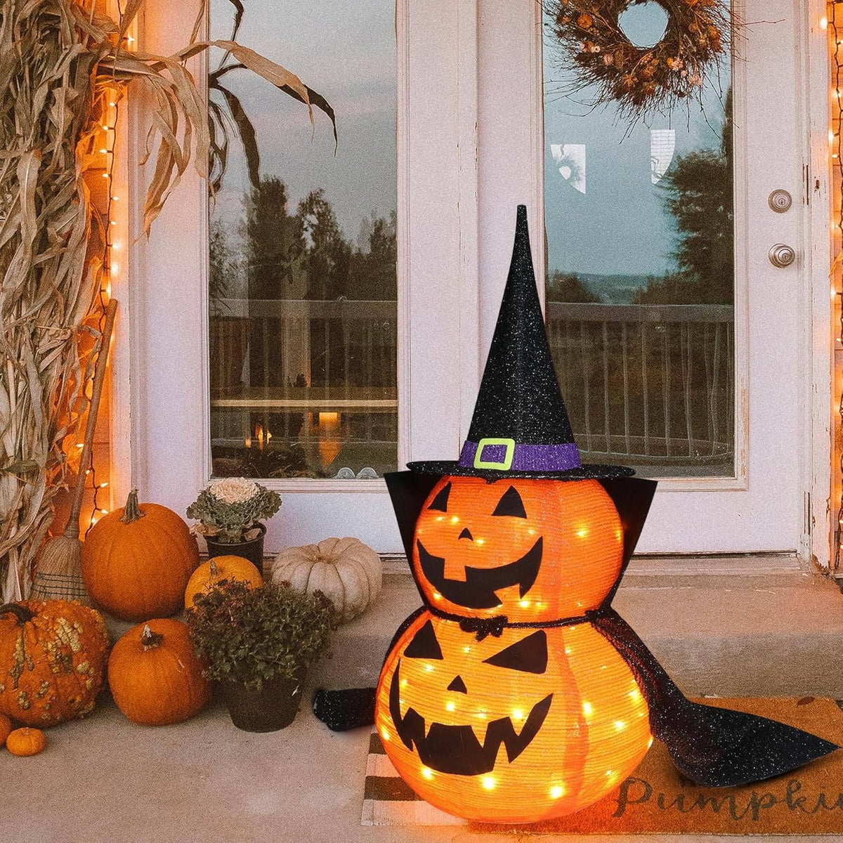 Opvouwbare Verlichte Pompoenen 90cm Halloween Tuindecoratie Set van 2 Stuks met LED Verlichting Binnen Buiten | Sansoti