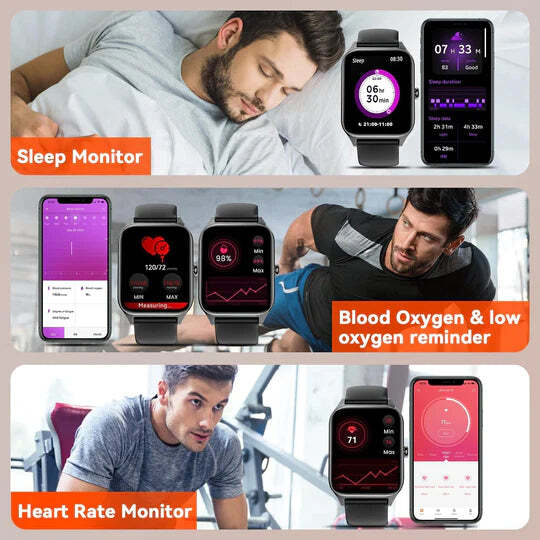 Smartwatch met Glucosemeting 1.91 Inch Touchscreen Zwart Roze | Gezondheidshorloge met Hartslagmeter GPS Slaapanalyse Waterdicht IP67 Sportmodi Notificaties 7 Dagen Accuduur | Sansoti