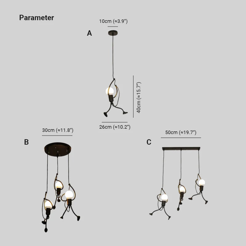 Suspension en métal en forme de figure LED E27 noir blanc design moderne éclairage intérieur salon salle à manger chambre | Sansoti