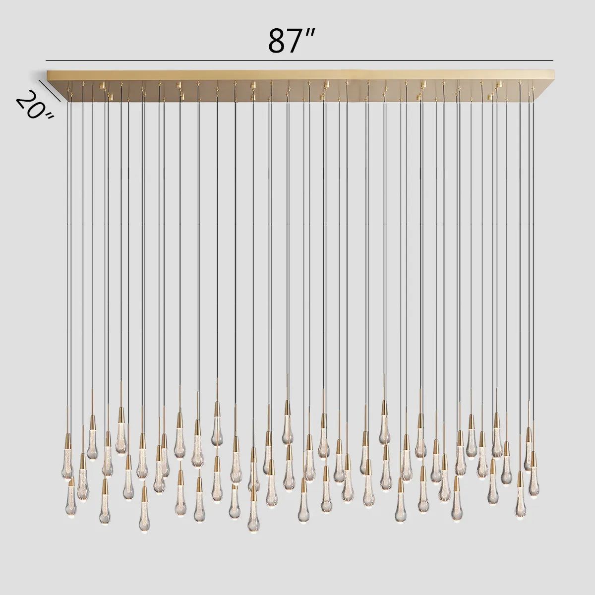 Lustre linéaire à LED, dimmable, réglable, en verre, suspension, 6 dimensions, laiton, bronze, nickel, pour salle à manger et salon | Sansoti