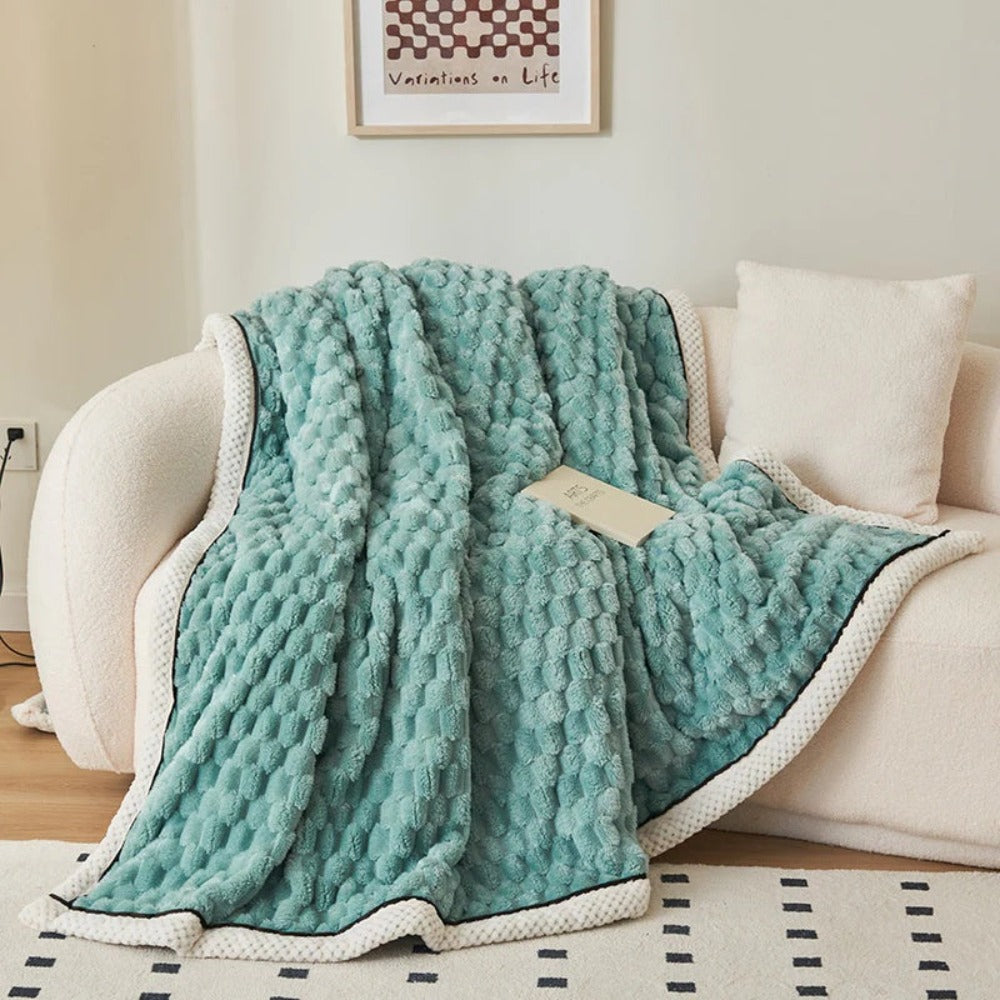 Sherpa-Fleece-Decke mit Blasenstruktur - Weiche Kuscheldecke - Beige Rosa Blau Grau - Wärme und Komfort | Sansoti