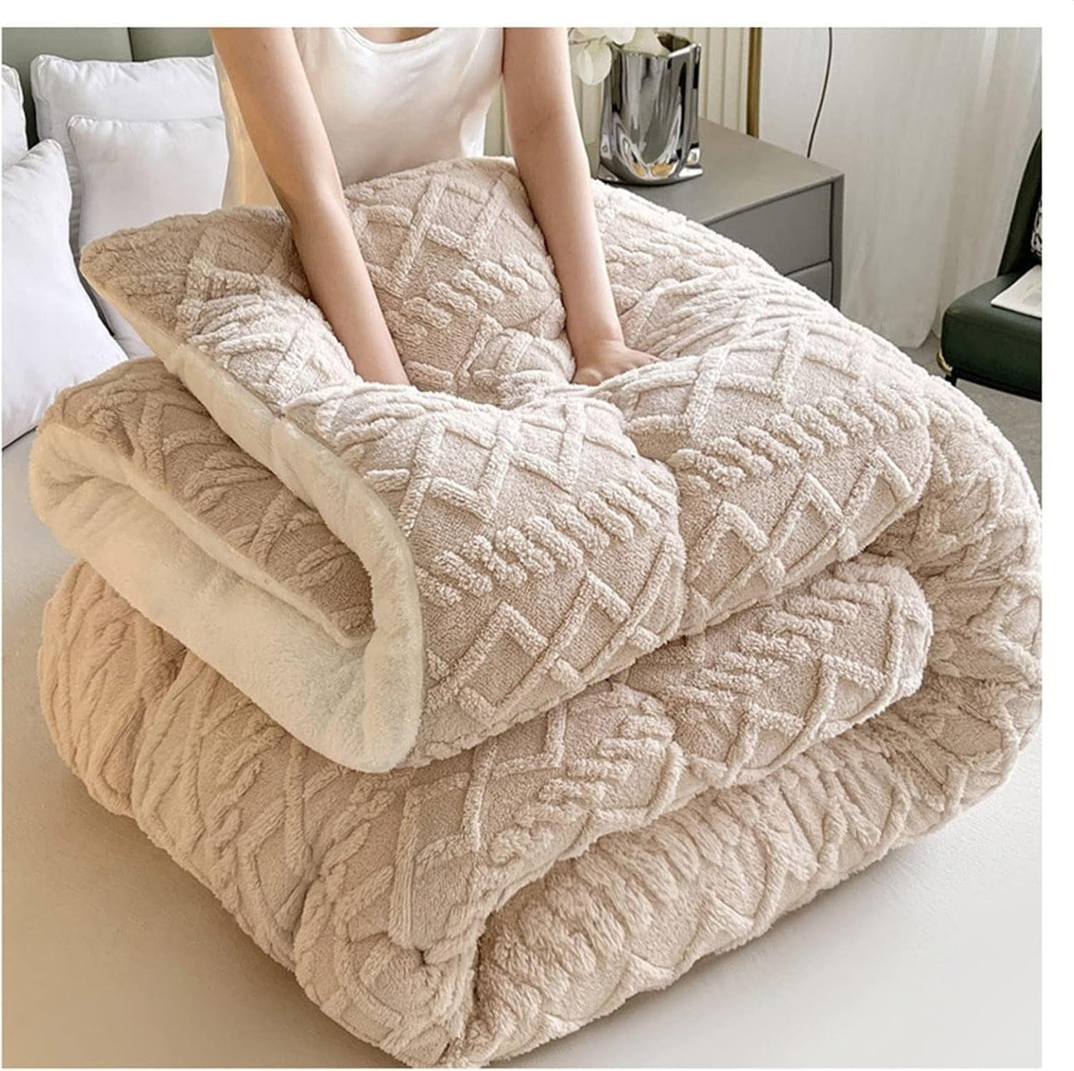 Dubbelzijdige Plaid Sherpa Fleece Geometrisch Patroon Warmte Comfort Woonkamer Slaapkamer Bank Bed Deken | Sansoti
