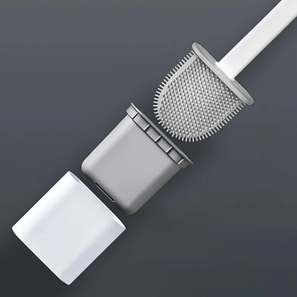 Brosse de toilette en silicone antibactérienne avec support mural, poils flexibles, hygiénique et peu encombrante | Sansoti