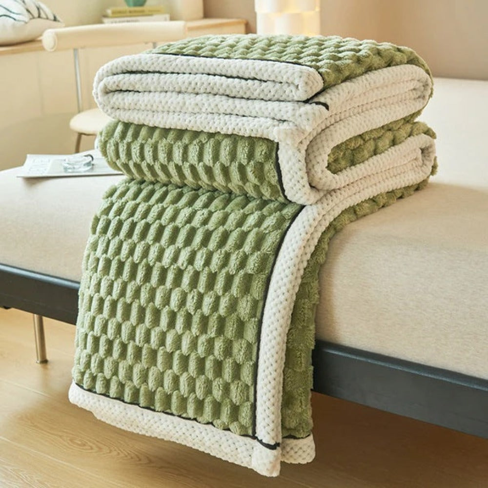 Sherpa-Fleece-Decke mit Blasenstruktur - Weiche Kuscheldecke - Beige Rosa Blau Grau - Wärme und Komfort | Sansoti