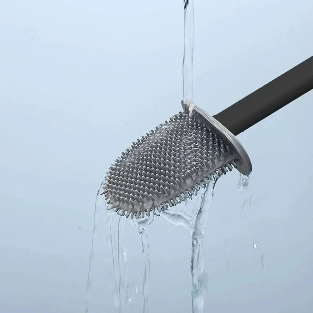 Brosse de toilette en silicone antibactérienne avec support mural, poils flexibles, hygiénique et peu encombrante | Sansoti