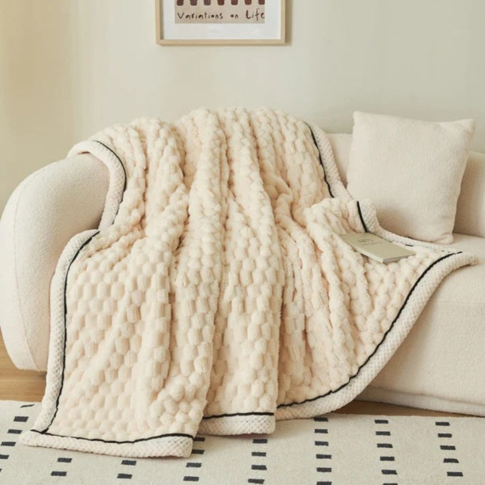 Sherpa-Fleece-Decke mit Blasenstruktur - Weiche Kuscheldecke - Beige Rosa Blau Grau - Wärme und Komfort | Sansoti