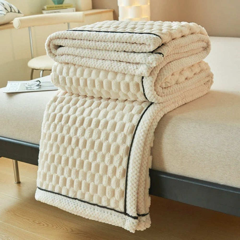 Sherpa-Fleece-Decke mit Blasenstruktur - Weiche Kuscheldecke - Beige Rosa Blau Grau - Wärme und Komfort | Sansoti