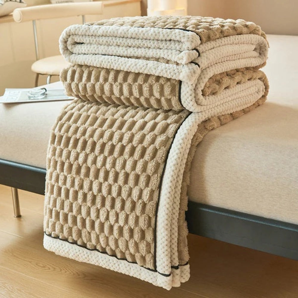 Sherpa-Fleece-Decke mit Blasenstruktur - Weiche Kuscheldecke - Beige Rosa Blau Grau - Wärme und Komfort | Sansoti