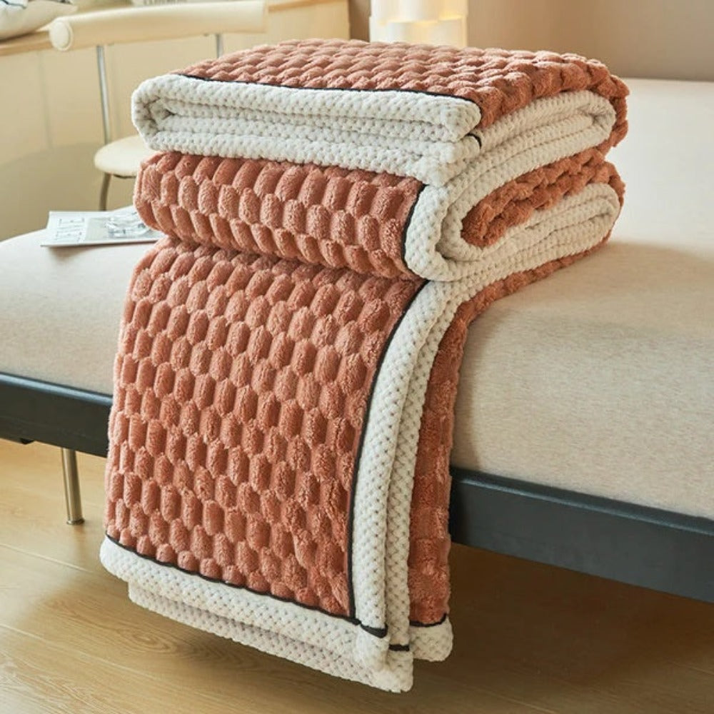 Sherpa-Fleece-Decke mit Blasenstruktur - Weiche Kuscheldecke - Beige Rosa Blau Grau - Wärme und Komfort | Sansoti