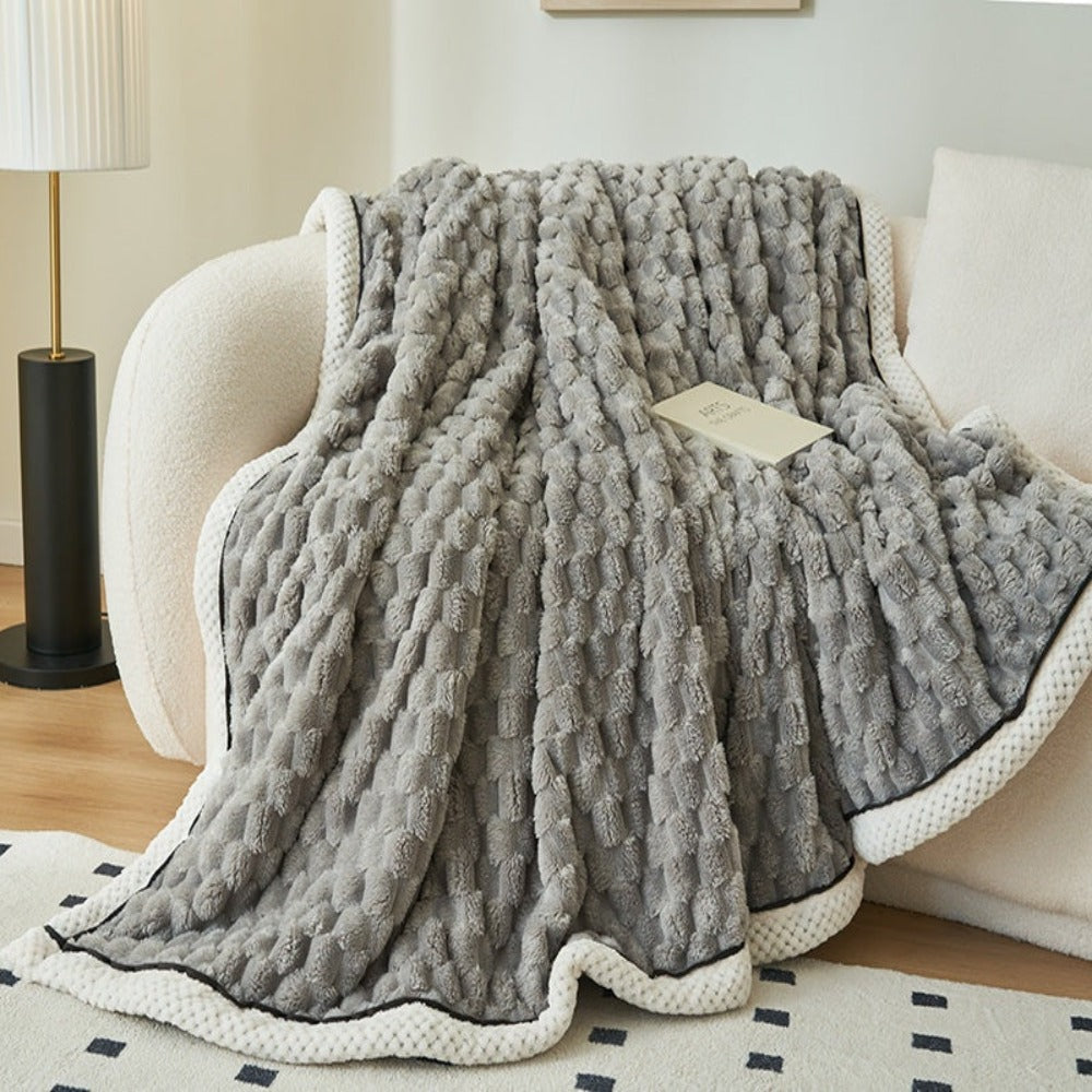 Sherpa-Fleece-Decke mit Blasenstruktur - Weiche Kuscheldecke - Beige Rosa Blau Grau - Wärme und Komfort | Sansoti