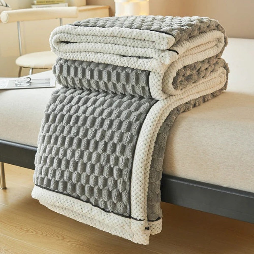 Sherpa-Fleece-Decke mit Blasenstruktur - Weiche Kuscheldecke - Beige Rosa Blau Grau - Wärme und Komfort | Sansoti