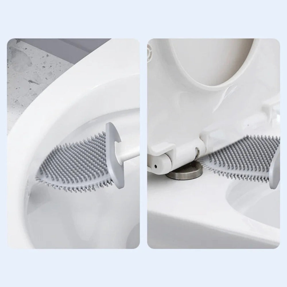 Brosse de toilette en silicone antibactérienne avec support mural, poils flexibles, hygiénique et peu encombrante | Sansoti