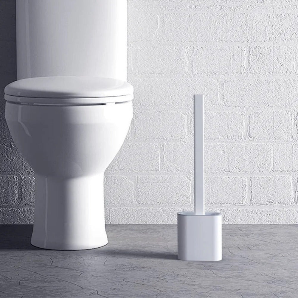 Brosse de toilette en silicone antibactérienne avec support mural, poils flexibles, hygiénique et peu encombrante | Sansoti