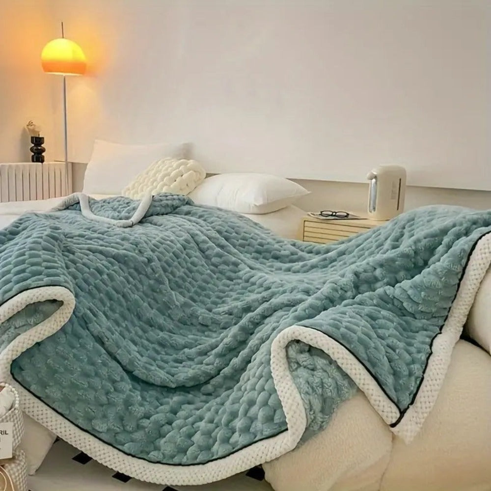 Sherpa-Fleece-Decke mit Blasenstruktur - Weiche Kuscheldecke - Beige Rosa Blau Grau - Wärme und Komfort | Sansoti