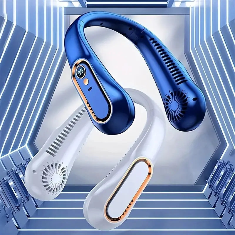 Draagbare Nekventilator Bladeless Oplaadbaar met Digitaal Display en 4 Snelheden voor Handsfree Koeling | Sansoti
