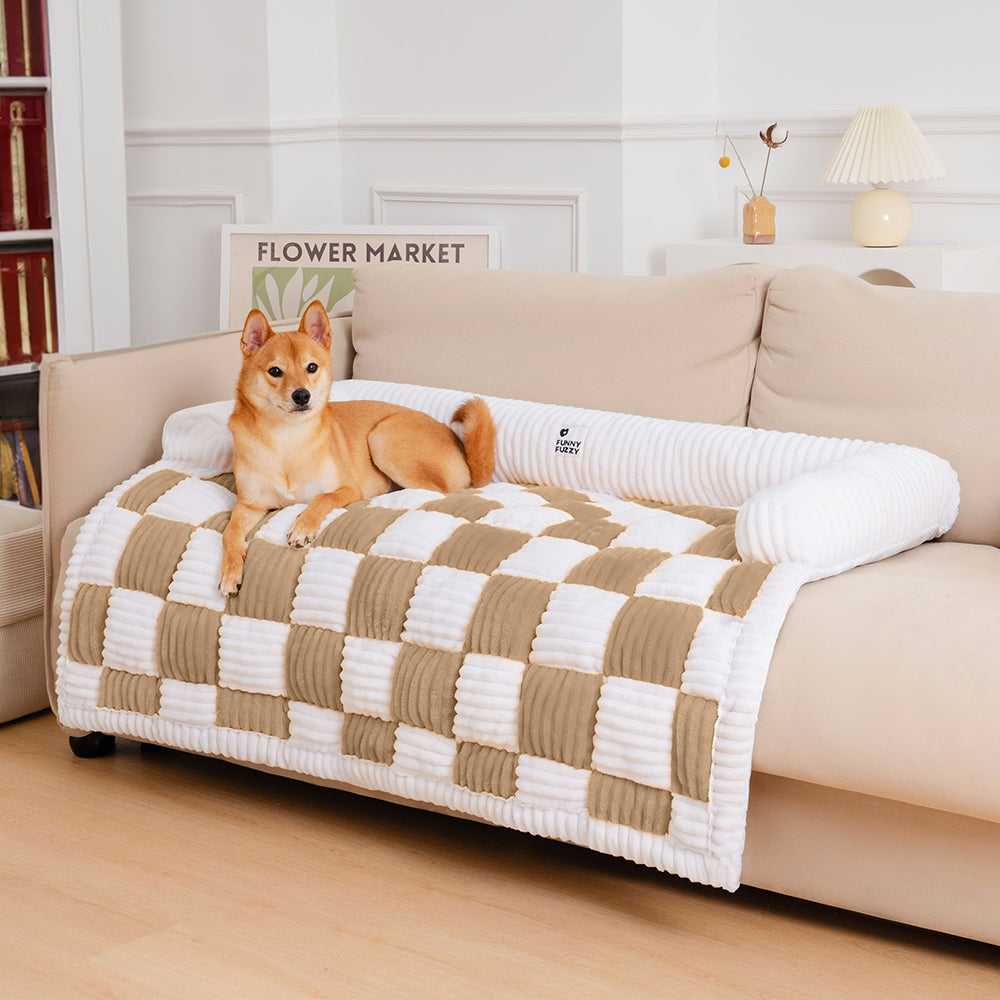 Geruit Hondenkussen Vierkant Beschermhoes Bank Meubels Huisdier 61×70 cm Crème Beige Bruin Koffie Grijs | Sansoti