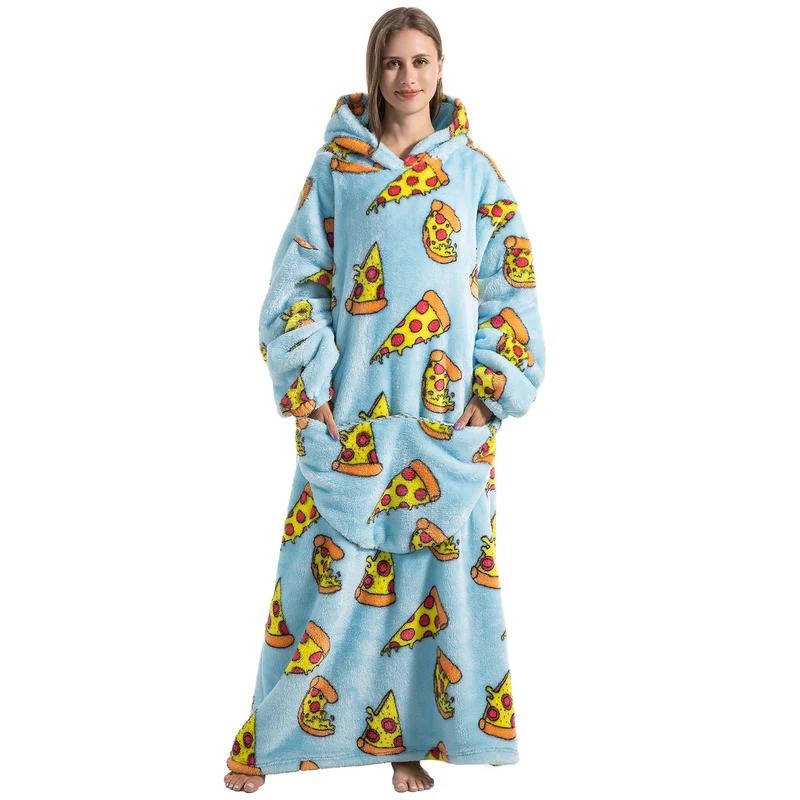 Oversized Wearable Hooded Blanket Fleece Sherpa Relaxwear Loungewear Warm Hoodie Blanket Adults | Sansoti