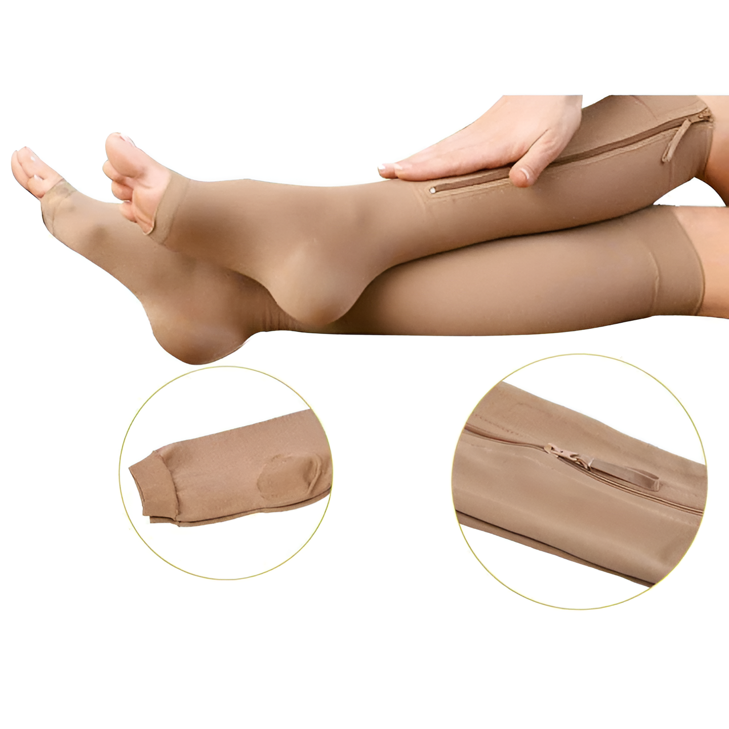 Compressiekousen met rits, 20-30 mmHg, open teen, therapeutische medische ondersteuning, beenkousen voor dames en heren | Sansoti