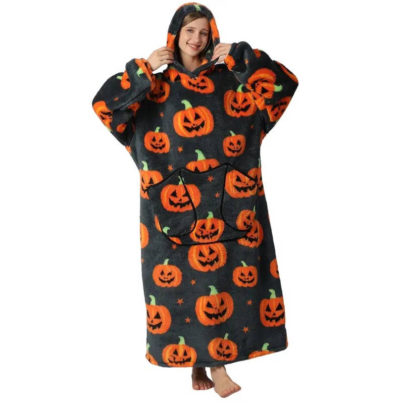 Oversized Wearable Hooded Blanket Fleece Sherpa Relaxwear Loungewear Warm Hoodie Blanket Adults | Sansoti