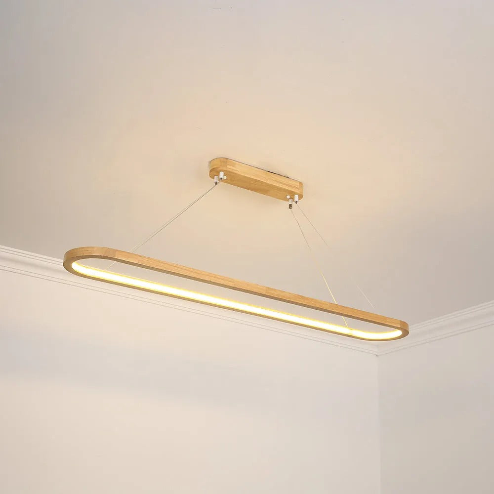 Suspension ovale en bois avec éclairage LED pour salle à manger, salon et cuisine, design scandinave, lumière chaleureuse | Sansoti