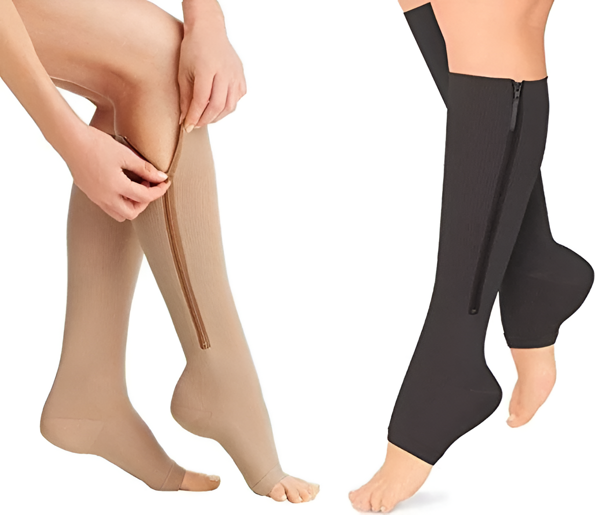 Compressiekousen met rits, 20-30 mmHg, open teen, therapeutische medische ondersteuning, beenkousen voor dames en heren | Sansoti