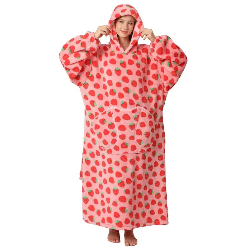 Oversized Wearable Hooded Blanket Fleece Sherpa Relaxwear Loungewear Warm Hoodie Blanket Adults | Sansoti