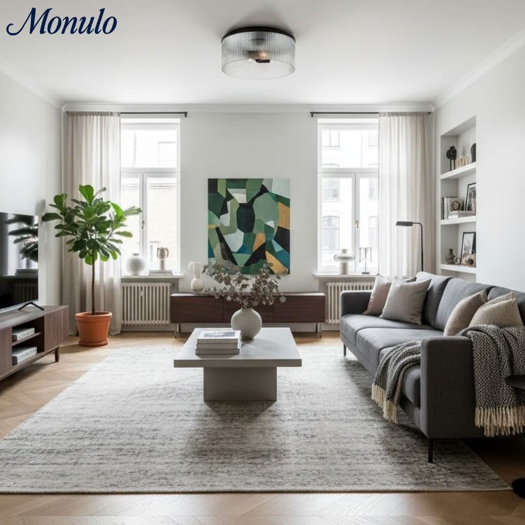 Geribbelde Glazen Plafondlamp Modern Laagbouw Ontwerp Slaapkamer Woonkamer Gang | Sansoti