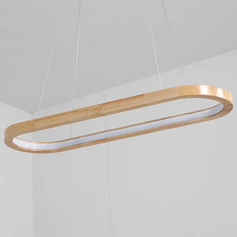 Suspension ovale en bois avec éclairage LED pour salle à manger, salon et cuisine, design scandinave, lumière chaleureuse | Sansoti