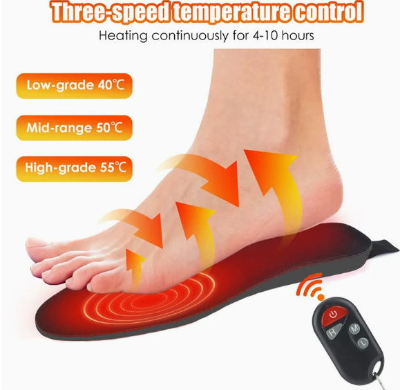 Heated Insoles with Wireless Control Rechargeable Adjustable Heat Level Warm Feet Winter Shoes | Sansoti