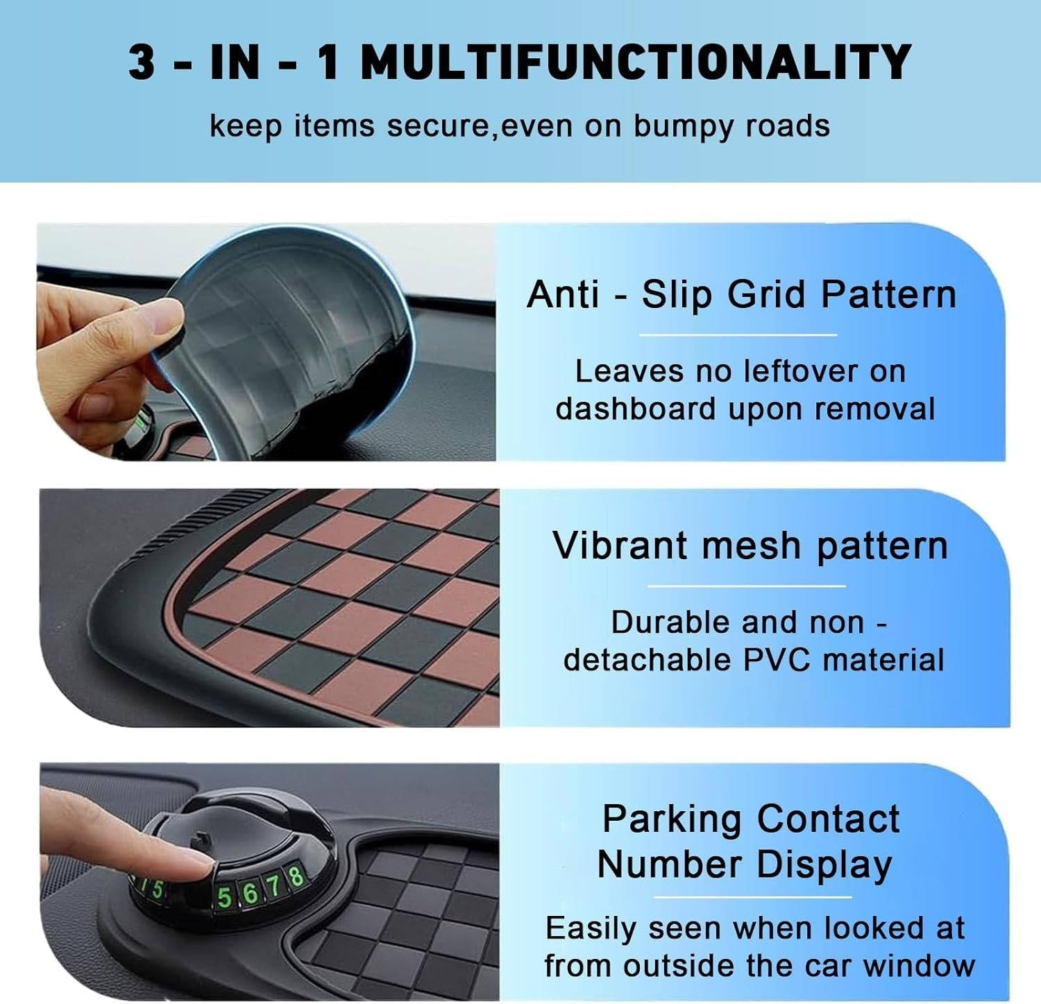 Handyhalterung fürs Auto, Armaturenbrett-Organizer, verstellbar und um 360° drehbar, rutschfest, schwarz-braun, sicher und freihändig | Sansoti