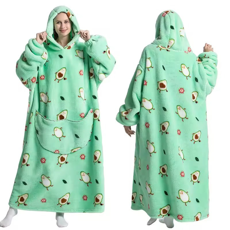 Oversized Wearable Hooded Blanket Fleece Sherpa Relaxwear Loungewear Warm Hoodie Blanket Adults | Sansoti