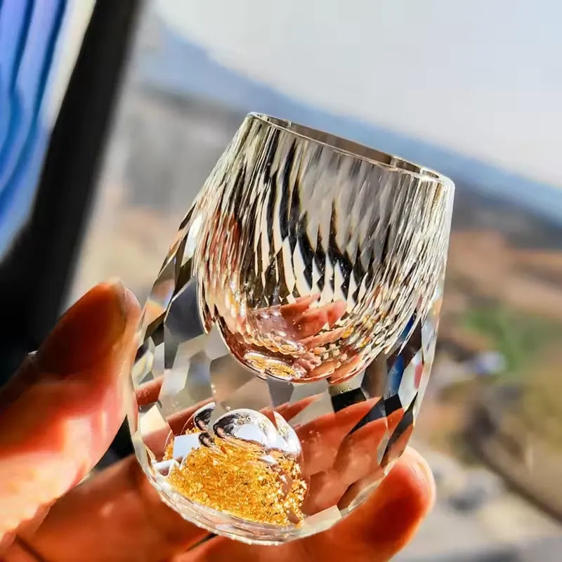 Japans Shotglas met Goudfolie Dubbele Bodem 15ml Premium Kristalglas Sakebekertje Luxe Drankglas Wodka Likeur Thee Ceremonie Cadeau Gouden Accent Elegant Design | Sansoti