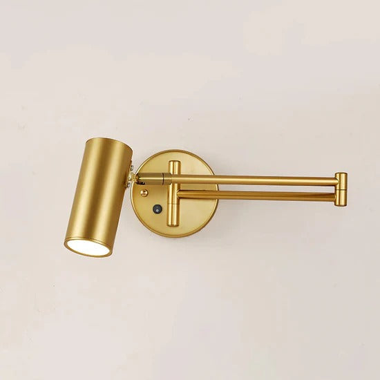 Verstellbare LED-Wandleuchte aus Messing oder schwarzem Metall mit schwenkbarem Arm und zylindrischem Spot für Schlafzimmer und Badezimmer | Restfield